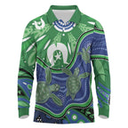 Torres Strait Islands Long Sleeve Polo Shirt Dhari Turtles Sea Animal Aboriginal Dot Art