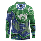 Torres Strait Islands Long Sleeve Polo Shirt Dhari Turtles Sea Animal Aboriginal Dot Art