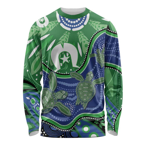 Torres Strait Islands Long Sleeve Shirt Dhari Turtles Sea Animal Aboriginal Dot Art