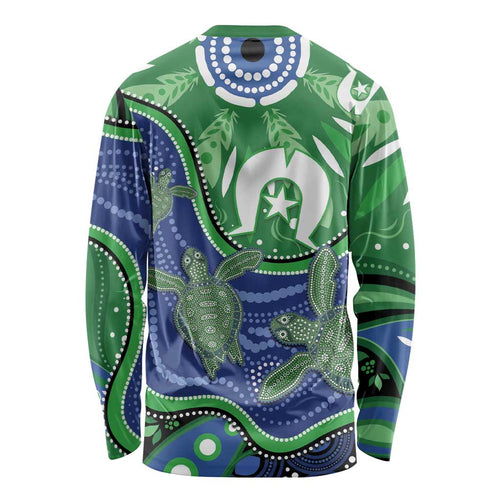Torres Strait Islands Long Sleeve Shirt Dhari Turtles Sea Animal Aboriginal Dot Art