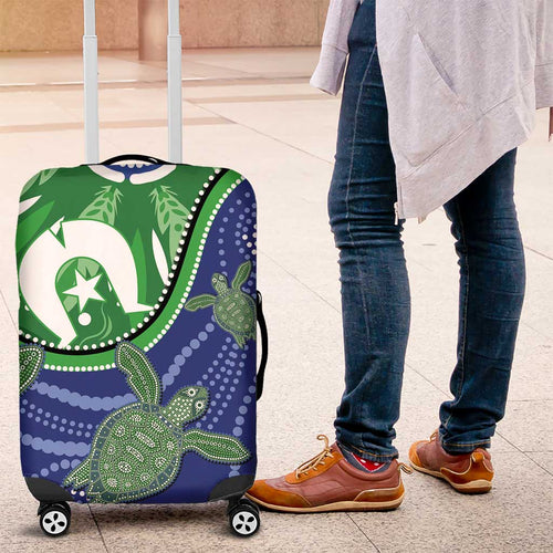Torres Strait Islands Luggage Cover Dhari Turtles Sea Animal Aboriginal Dot Art