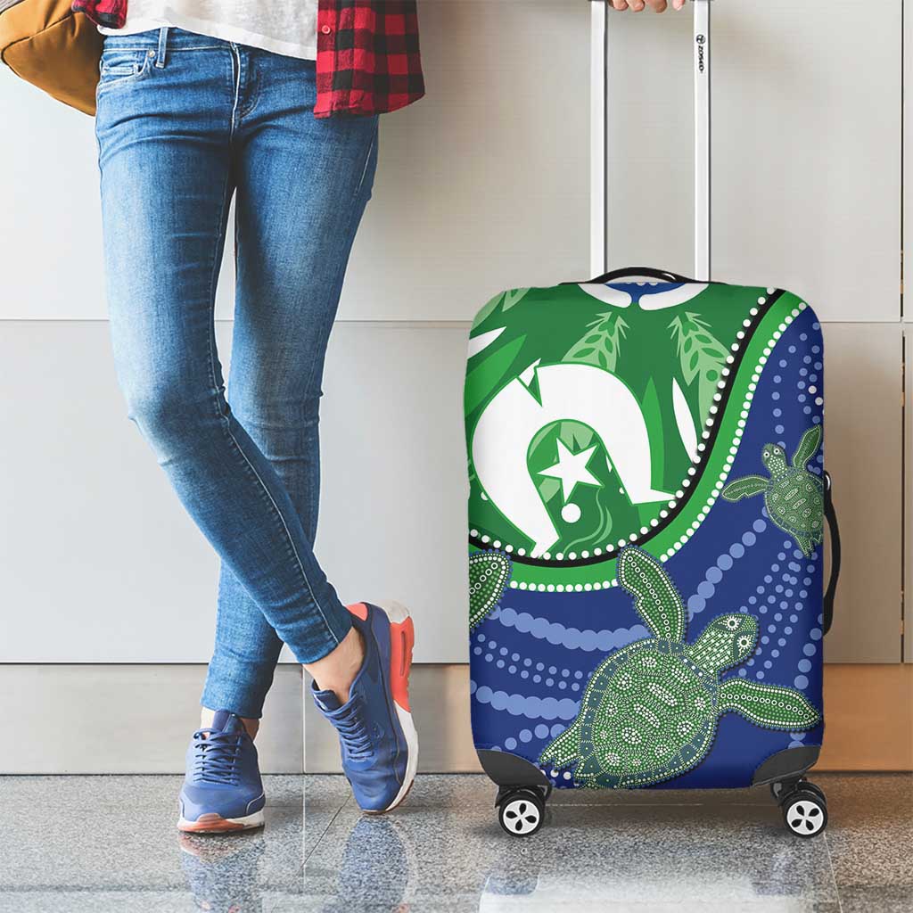 Torres Strait Islands Luggage Cover Dhari Turtles Sea Animal Aboriginal Dot Art