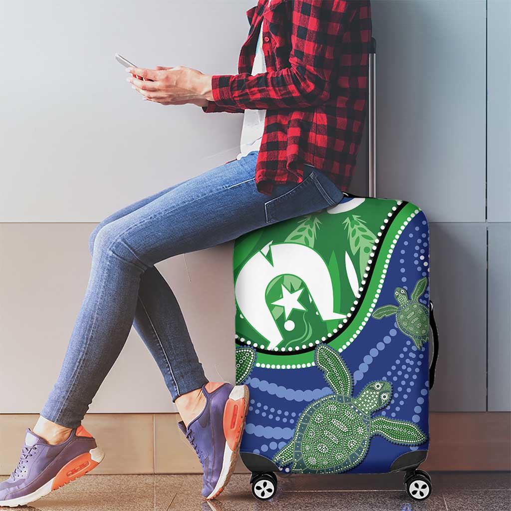 Torres Strait Islands Luggage Cover Dhari Turtles Sea Animal Aboriginal Dot Art