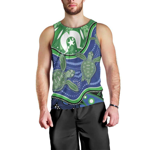 Torres Strait Islands Men Tank Top Dhari Turtles Sea Animal Aboriginal Dot Art
