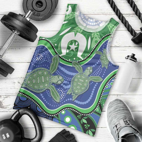 Torres Strait Islands Men Tank Top Dhari Turtles Sea Animal Aboriginal Dot Art