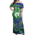 Torres Strait Islands Off Shoulder Maxi Dress Dhari Turtles Sea Animal Aboriginal Dot Art