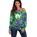 Torres Strait Islands Off Shoulder Sweater Dhari Turtles Sea Animal Aboriginal Dot Art