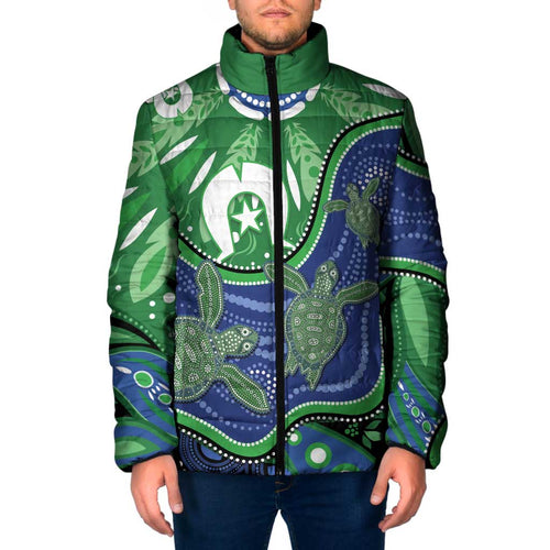 Torres Strait Islands Padded Jacket Dhari Turtles Sea Animal Aboriginal Dot Art