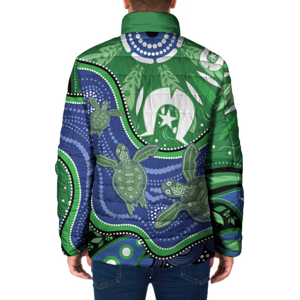 Torres Strait Islands Padded Jacket Dhari Turtles Sea Animal Aboriginal Dot Art
