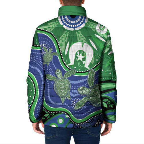 Torres Strait Islands Padded Jacket Dhari Turtles Sea Animal Aboriginal Dot Art