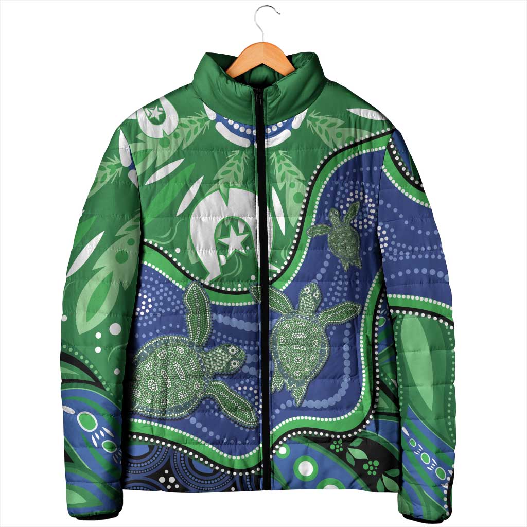Torres Strait Islands Padded Jacket Dhari Turtles Sea Animal Aboriginal Dot Art