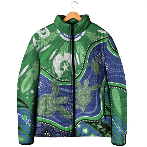 Torres Strait Islands Padded Jacket Dhari Turtles Sea Animal Aboriginal Dot Art