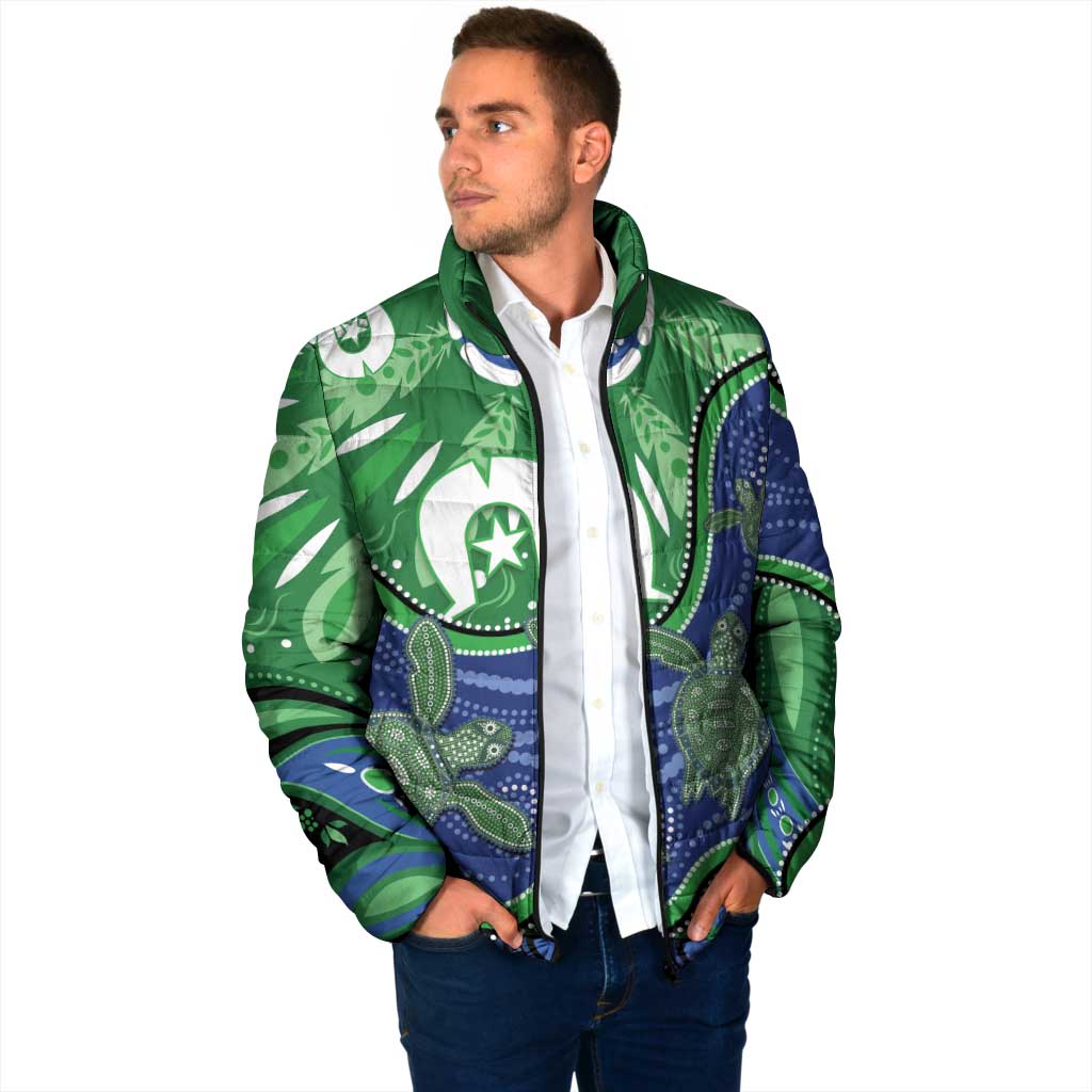 Torres Strait Islands Padded Jacket Dhari Turtles Sea Animal Aboriginal Dot Art