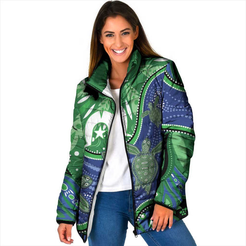 Torres Strait Islands Padded Jacket Dhari Turtles Sea Animal Aboriginal Dot Art