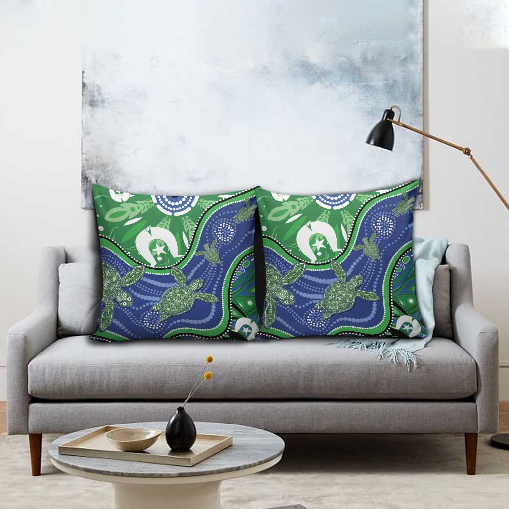Torres Strait Islands Pillow Cover Dhari Turtles Sea Animal Aboriginal Dot Art