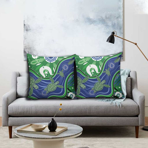 Torres Strait Islands Pillow Cover Dhari Turtles Sea Animal Aboriginal Dot Art