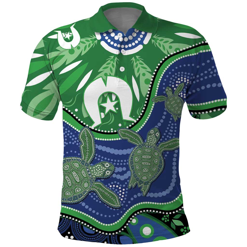 Torres Strait Islands Polo Shirt Dhari Turtles Sea Animal Aboriginal Dot Art