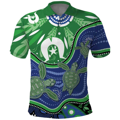Torres Strait Islands Polo Shirt Dhari Turtles Sea Animal Aboriginal Dot Art