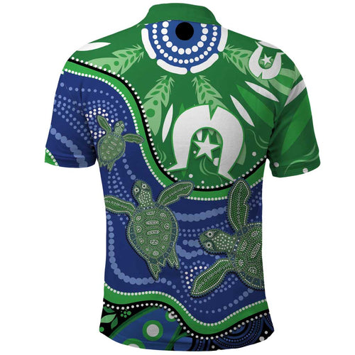 Torres Strait Islands Polo Shirt Dhari Turtles Sea Animal Aboriginal Dot Art