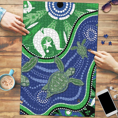 Torres Strait Islands Puzzle Dhari Turtles Sea Animal Aboriginal Dot Art