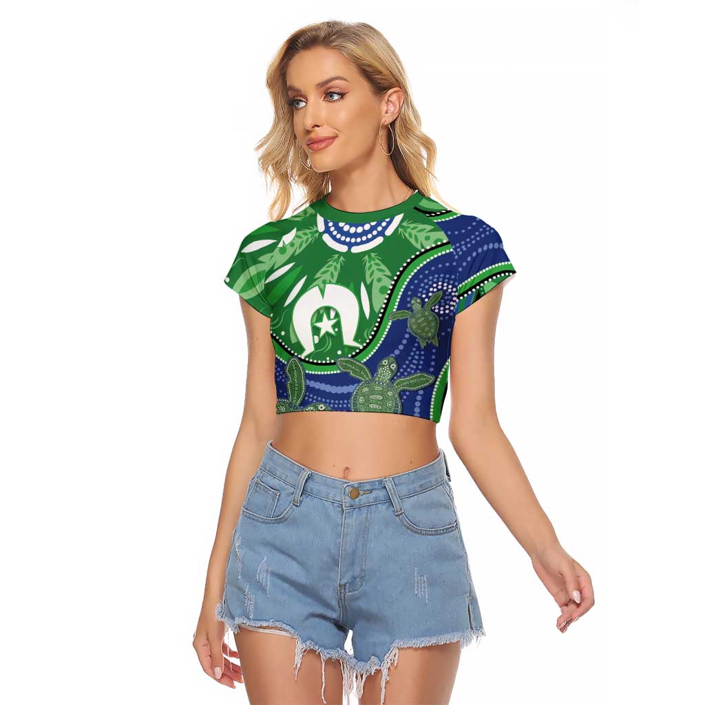 Torres Strait Islands Raglan Cropped T Shirt Dhari Turtles Sea Animal Aboriginal Dot Art