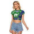 Torres Strait Islands Raglan Cropped T Shirt Dhari Turtles Sea Animal Aboriginal Dot Art