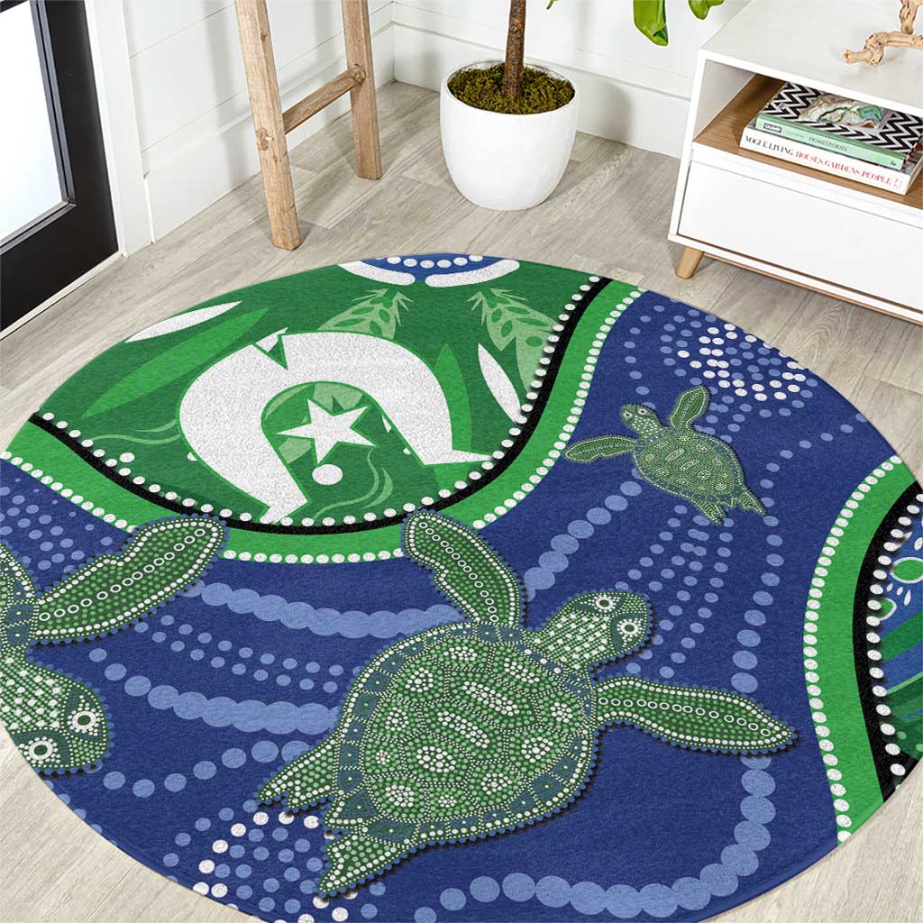 Torres Strait Islands Round Carpet Dhari Turtles Sea Animal Aboriginal Dot Art