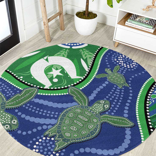 Torres Strait Islands Round Carpet Dhari Turtles Sea Animal Aboriginal Dot Art