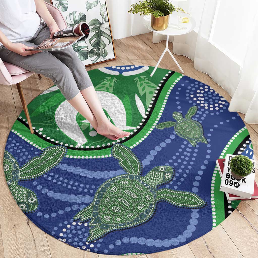 Torres Strait Islands Round Carpet Dhari Turtles Sea Animal Aboriginal Dot Art