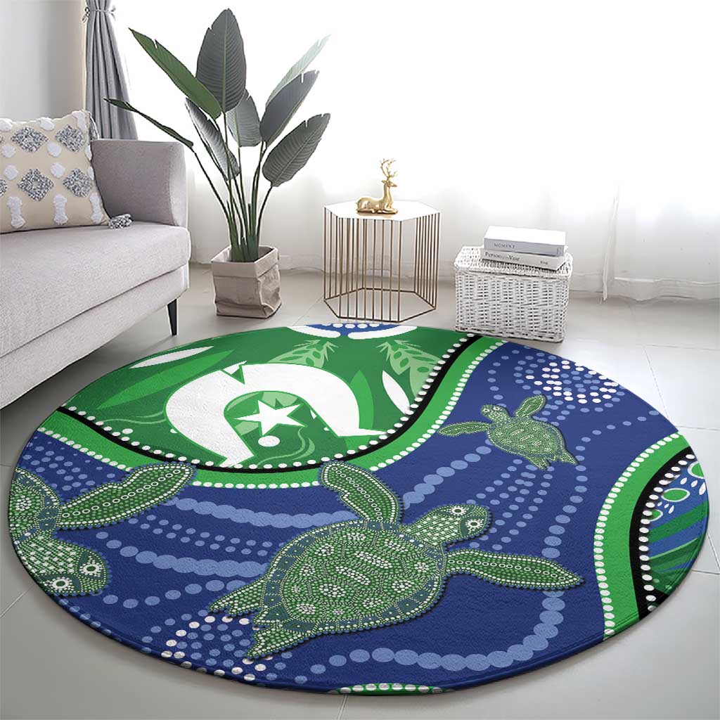 Torres Strait Islands Round Carpet Dhari Turtles Sea Animal Aboriginal Dot Art