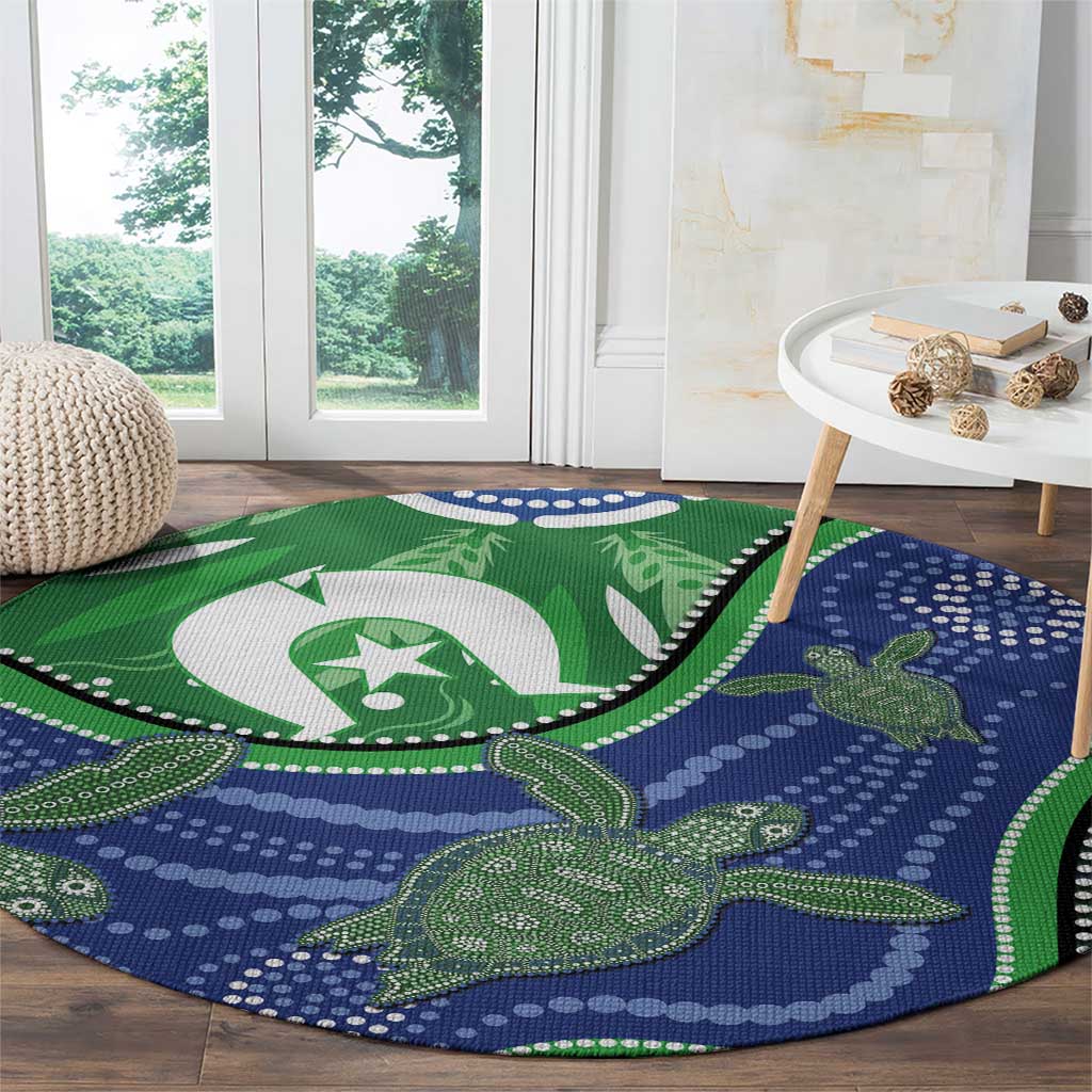 Torres Strait Islands Round Carpet Dhari Turtles Sea Animal Aboriginal Dot Art