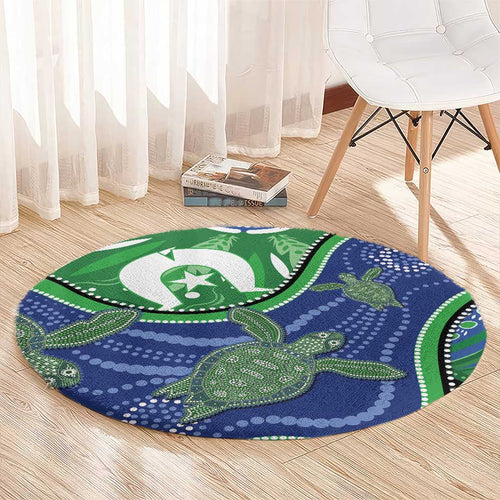 Torres Strait Islands Round Carpet Dhari Turtles Sea Animal Aboriginal Dot Art