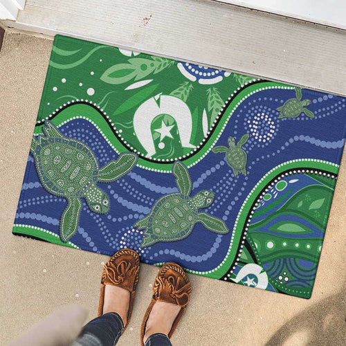 Torres Strait Islands Rubber Doormat Dhari Turtles Sea Animal Aboriginal Dot Art