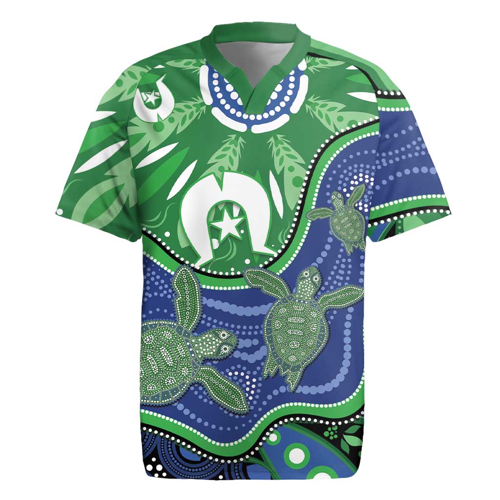 Torres Strait Islands Rugby Jersey Dhari Turtles Sea Animal Aboriginal Dot Art