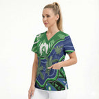 Torres Strait Islands Scrub Top Dhari Turtles Sea Animal Aboriginal Dot Art