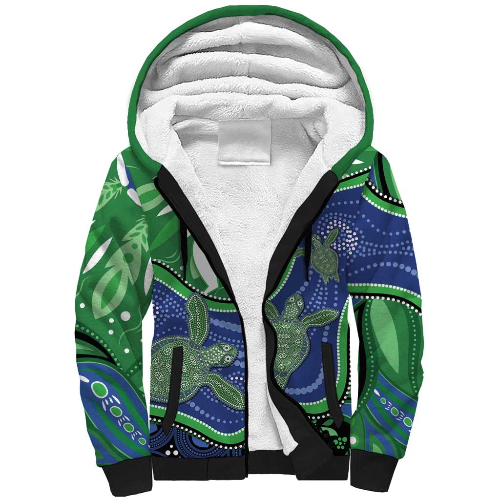 Torres Strait Islands Sherpa Hoodie Dhari Turtles Sea Animal Aboriginal Dot Art