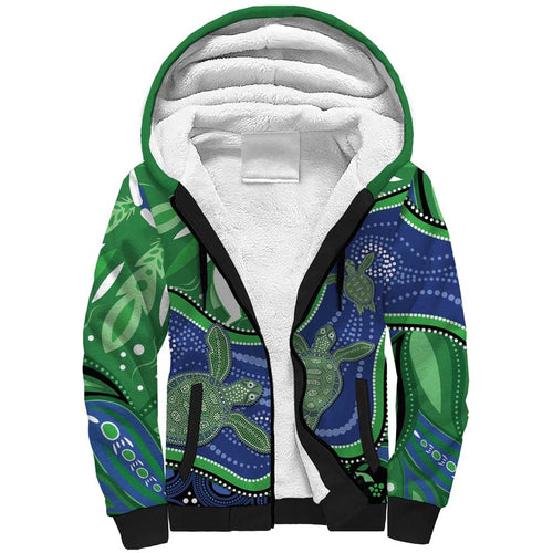 Torres Strait Islands Sherpa Hoodie Dhari Turtles Sea Animal Aboriginal Dot Art