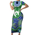 Torres Strait Islands Short Sleeve Bodycon Dress Dhari Turtles Sea Animal Aboriginal Dot Art