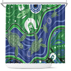 Torres Strait Islands Shower Curtain Dhari Turtles Sea Animal Aboriginal Dot Art