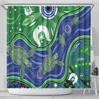 Torres Strait Islands Shower Curtain Dhari Turtles Sea Animal Aboriginal Dot Art