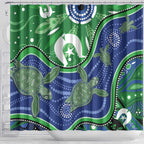 Torres Strait Islands Shower Curtain Dhari Turtles Sea Animal Aboriginal Dot Art