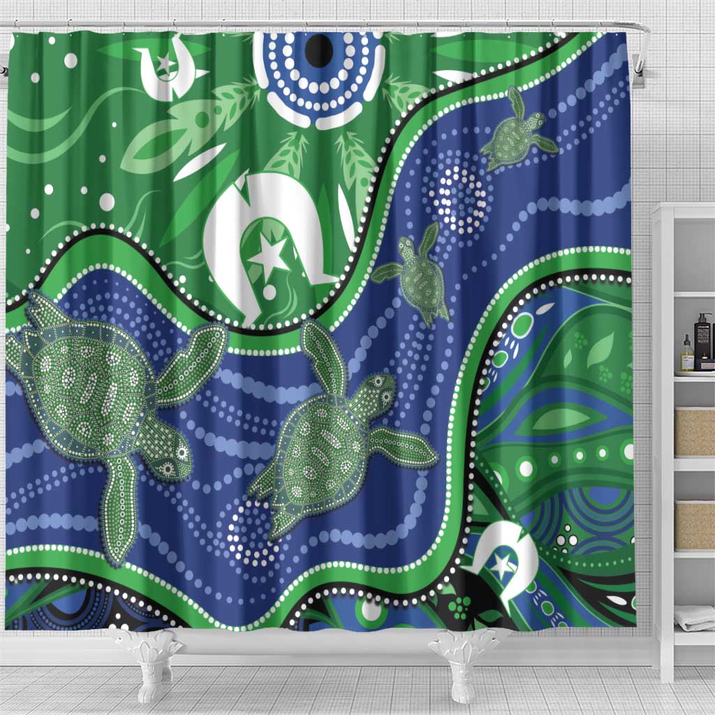 Torres Strait Islands Shower Curtain Dhari Turtles Sea Animal Aboriginal Dot Art