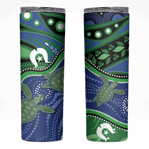 Torres Strait Islands Skinny Tumbler Dhari Turtles Sea Animal Aboriginal Dot Art