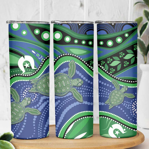 Torres Strait Islands Skinny Tumbler Dhari Turtles Sea Animal Aboriginal Dot Art