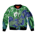 Torres Strait Islands Sleeve Zip Bomber Jacket Dhari Turtles Sea Animal Aboriginal Dot Art