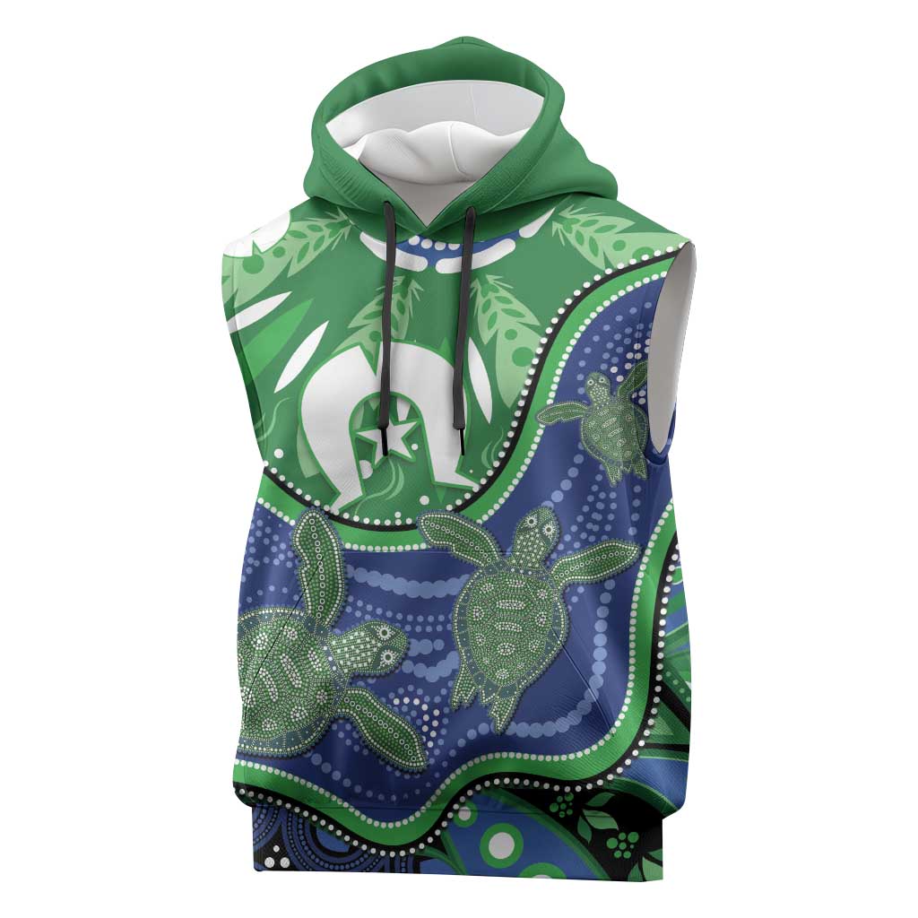 Torres Strait Islands Sleeveless Hoodie Dhari Turtles Sea Animal Aboriginal Dot Art