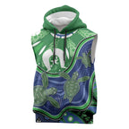 Torres Strait Islands Sleeveless Hoodie Dhari Turtles Sea Animal Aboriginal Dot Art