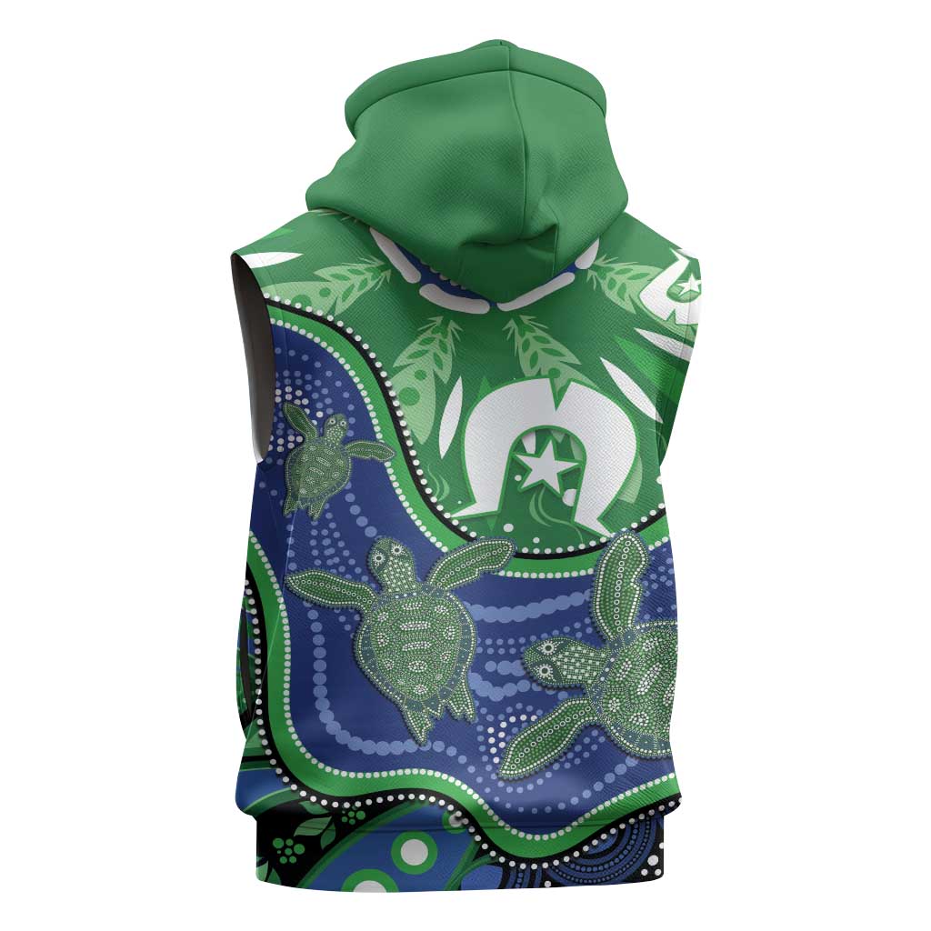 Torres Strait Islands Sleeveless Hoodie Dhari Turtles Sea Animal Aboriginal Dot Art