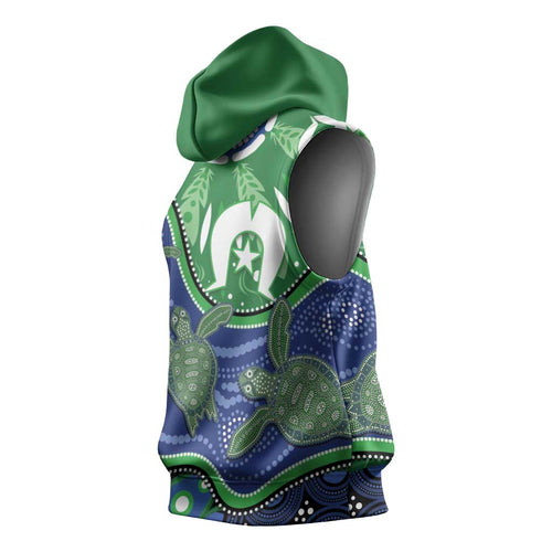 Torres Strait Islands Sleeveless Hoodie Dhari Turtles Sea Animal Aboriginal Dot Art