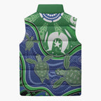 Torres Strait Islands Sleeveless Puffer Jacket Dhari Turtles Sea Animal Aboriginal Dot Art